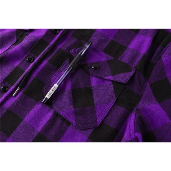 ZITY Men's Flannel Hoodie Shirts Casual Button Down Plaid Shirt Jackets for Men - Picture 4 of 7